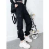 Black Cargo Pants Women Korean Fashion Streetwear Casual Loose Elastic Waist Pants Sweatpants Overalls Hip-hop Straight Autumn - Image 4