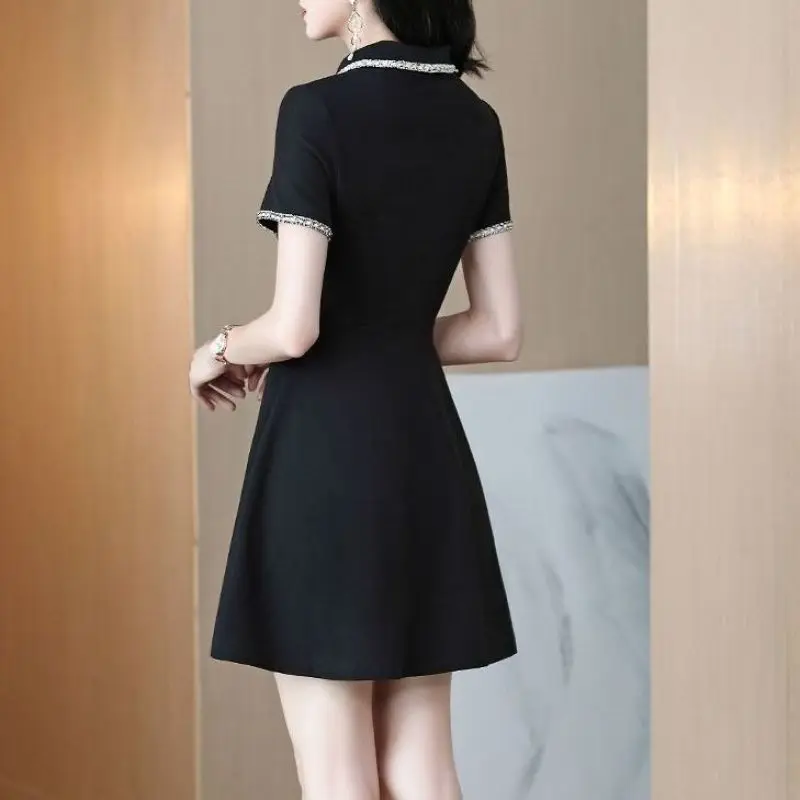 Ladies Summer Temperament All-match Patchwork Solid Color Slim Square Collar Corset Short Sleeve A-line Skirt Women Casual Dress - Image 2