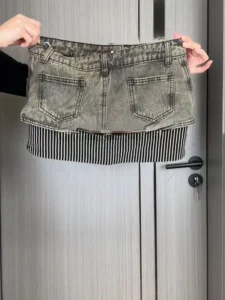 New Design Fashion Patchwork Striped Skirt Women Denim Short Skirt Bottoms High Waist Sexy Korean Grey Hiphop Punk Streetwear - Image 5