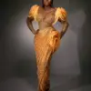 Aso Ebi Plus Size Gold Draped Beaded Sequins Evening Dresses Ruffles Pearls African Black Girls Wedding Guest Reception Gowns