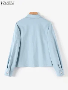 ZANZEA Korean Fashion Solid Jackets Woman Long Sleeve Lapel Neck Outwear Female Elegant OL Work Coats Vintage OL Jacket Oversize - Image 5