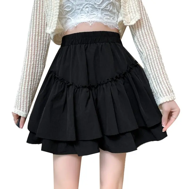 Ladies High Waist Pleated Mini Dress Summer Sweet New Bright Line Decoration Women's Clothing Solid Color Fashion A-line Skirt