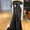 Elegant Satin Long Mermaid Evening Dress Pleat Beading Women Formal Party Dress Sexy Black Prom Gown 2023 Robe De Soiree