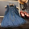 Summer Girl Fungus Edge Solid ColorNew Classic2024 Three-Button Denim Sleeveless Vest Dress - Image 2