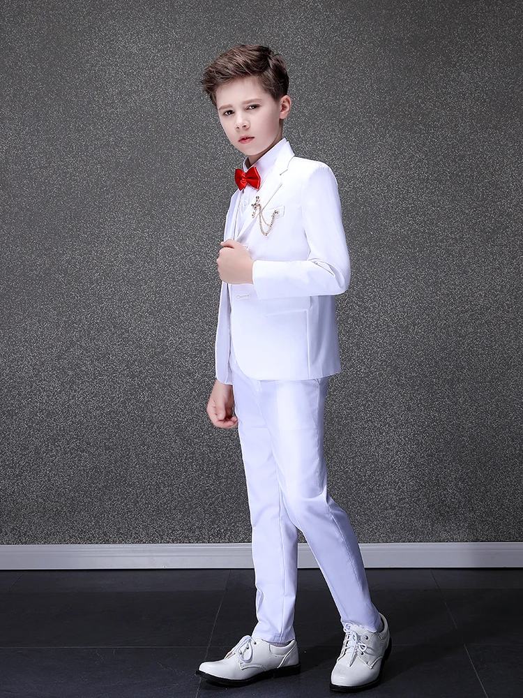 Prince Kids Photograph Tuxedo Party Wear Teenager Graduation Birthday Costume White Baptism Suit Flower Boys Wedding Dress