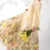 Elegant Light Yellow Floral Mesh Prom Dress 2pc Set A-lineEvening Party Gown with Long Sleeves Beach Evening Robe for Women