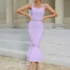 Elegant Sleeveless Mermaid Women Bandage Dresses Summer Sexy Strapless Floral Lace Patchwork Evening Party Maxi DressCL-641