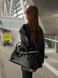YS Soft Leather Lingge Travel For Women 2023 New Underarm Single Shoulder Boarding Luggage Large Shopping Handheld Fitness Bag - Image 5