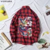 VERSMA Korean Harajuku Graffiti Printed Checkered Plaid Shirt Men Autumn Hip Hop Streetwear BF Unisex Shirts Women Dropshipping - Image 2