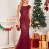 XUIBOL Luxury Sequin Prom Dress Women 2024 Elegant Sleeveless Bodycon Red Mermaid Evening Party Floor-length Dress Cocktail Gown
