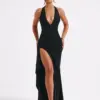 Mozision Deep V Neck Thigh High Split Maxi Dress Women Halter Sleeveless Backless Bodycon Club Party Sexy Long Dress New