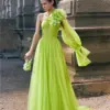 Luxury Grass Green Prom Dress Sexy One Shoulder A-line Vestidos De Noche Sexy Open Back Chiffon 2023