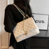 Burminsa Quilted Large Chain Shoulder Bags For Women 2024 Trend Designer Crossbody Bags PU Leather Ladies Handbags Black White - Image 3