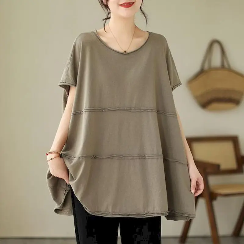 Oversized T Shirts Women Niche Design Sense Drop Shoulder Sleeve T-shirt Casual Loose Slimming Tops 2023 Summer Trend Tshirt Y2k