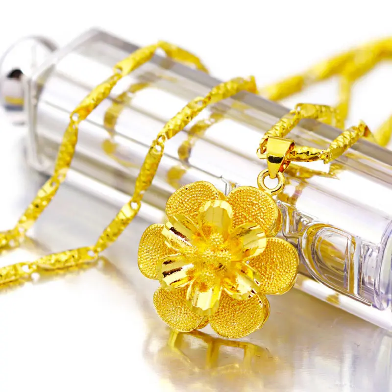 Gold shop with 999 gold ring weighted large flower thick necklace women's car flower 5D18K necklace women's large pendant