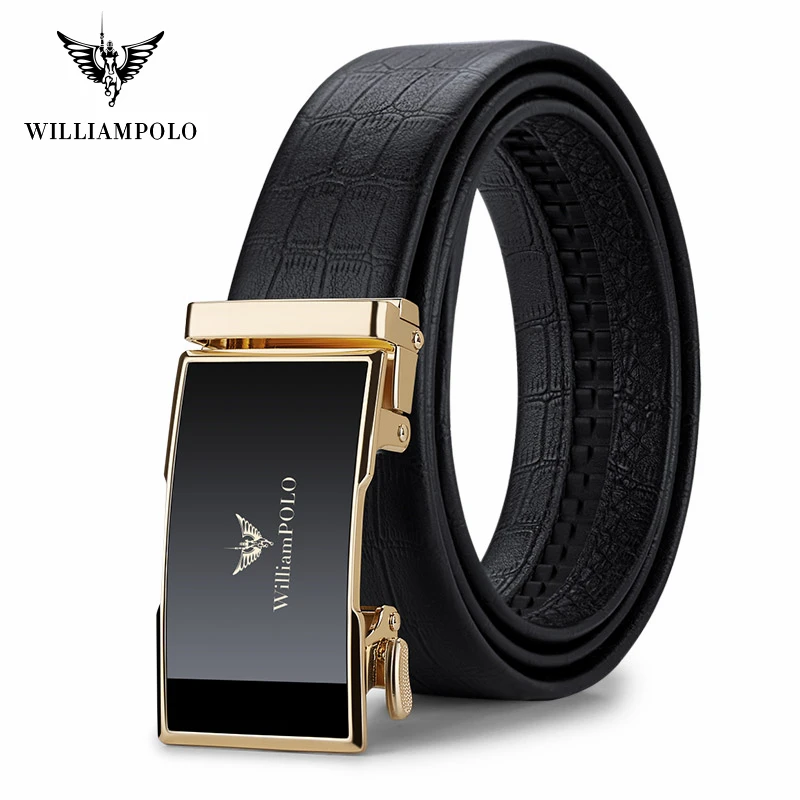 WILLIAMPOLO Genuine Leather Men's belt Fashion Alloy Belts Buckle Luxury Brand Jeans Belts For Men Business Belt Free Shipping
