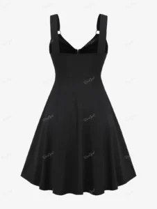 ROSEGAL Plus Size Dresses Black Chains Grommets PU Leather Zipper Ruched Dress Women Lace Panel Bow Pleated Party Dress Vestidos - Image 4