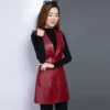 Faux Leather Vest Women's Clothing 2022 PU Autumn Jacket Korean Solid Sleeveless Vest Mid Long Coat Female Waistcoat Outerwear - Image 5