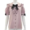 Sweet Lolita Fashion All Match Blouses Women Japanese Summer Y2k Aesthetic Ruffled Bow Shirts Girly Kawaii Off-Shoulder Tops - Image 6