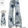 Women's Baggy Blue Star Jeans Vintage Y2k 90s Aesthetic Denim Trousers Harajuku High Waist Wide Cowboy Pants 2000s Clothes 2024