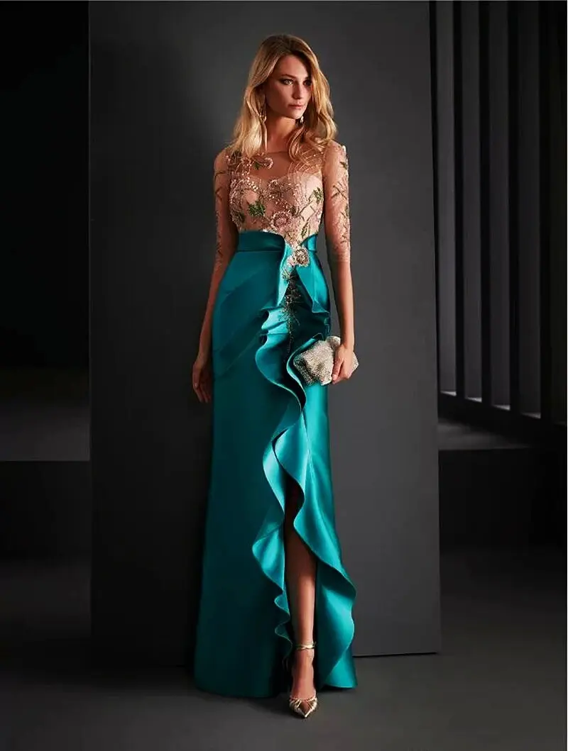 Elegant Formal Mermaid Evening Dress Half Collar Side Sleeve Slits Women's Prom Dress Cocktail Sress robes de soirée