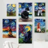 Oil Painting Basset Hound Collie Dog Cat Starry Night Van Gogh Wall Art Canvas Poster Funny Animal Prints Home&Living Room Decor - Image 2