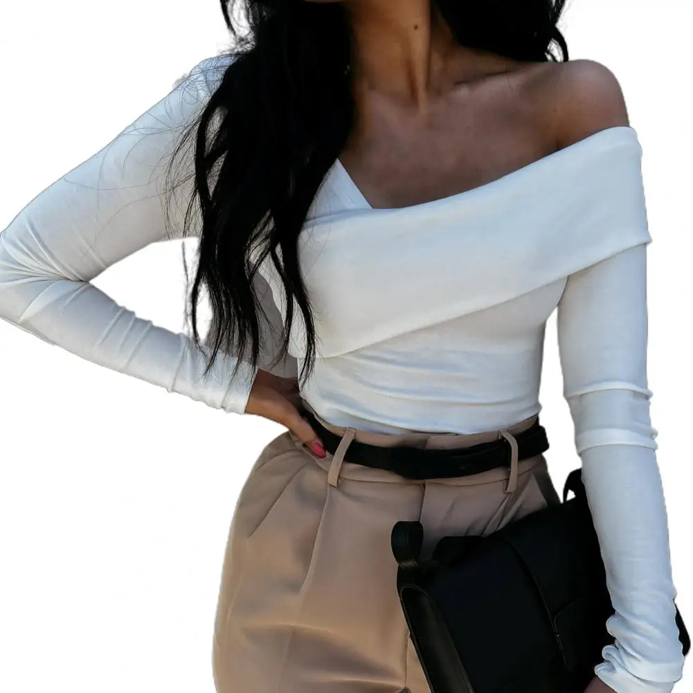 Slim T-shirt Backless Lady Strapless Backless Long Sleeve Blouse