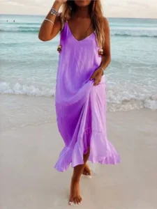 Summer Casual Boho Dress Woman Fashion V Neck Spaghetti Strap Loose Beach Party Long Dresses For Women Robe Femme New - Image 4