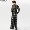 INCERUN 2024 American Style Fashion Men Sets Plaid Square Neck Vests Wide Leg Long Pants Casual Streetwear Two-piece Sets S-5XL - Image 3