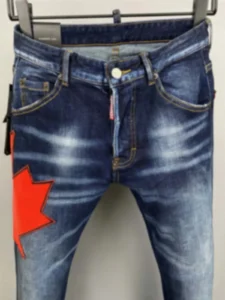 2024 Spring/Summer New D2 Jeans Water Wash Worn Hole Patch Car Line Zipper Decoration Small Feet Blue denim Pants for Men - Image 3