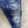 US100 Chareiharper DSQ Cotton T121 Men's Jeans Straight Fit Elastic Blue Paint Wash Water Tear Tear Process Italian Design Jeans - Image 3