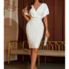 Luxury White And Black Prom Dress Short Sleeve Mini Skirt Above Knee Beading V-Neck Elegant Formal Party Evening