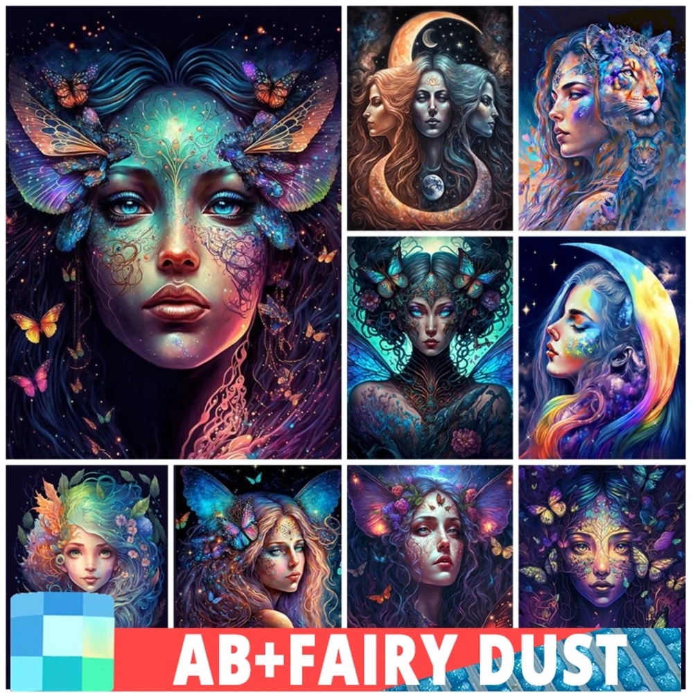 AB Fairy Dust Butterfly Girl Diamond Painting New 2024 5D Full Drill Cross Stitch Kits Fantasy Portrait Embroidery Mosaic Gift