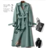 Double layer windbreaker casual Korean style mid-length spring and autumn new version British style coat over the knee coat - Image 4