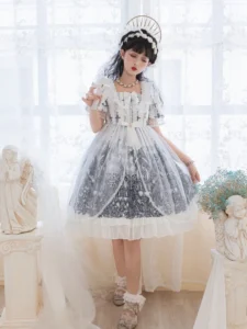 KIMOKOKM Diablo Lolita Style Sweet Square Collar JSK Princess Dress Bow Sleeveless Lace Ruffles Girly Gothic Camisole Dress - Image 5