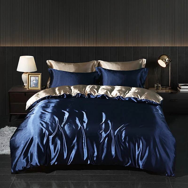 Luxury Satin Bedding Set With Fitted Sheet Duvet Cover High End Bedding Sets High Density Satin Solid Color Bedding