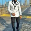 2023 New Tailored White Double Breasted Men Suits Top Lapel Tuxedo Slim Fit Male Costume Pour Homme Groom Two Pieces Prom Sets