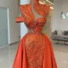 Dubai Orange High Neck Mermaid Evening Dresses Sparkly Sequined Birthday Party Gowns Women Formal Dress Robes De Soiree