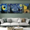 Funny Van Gogh the Starry Night Cat Canvas Wall Art Famous Oil Painting Black Poster Floral Colorful Abstract Gallery Room Decor - Image 4