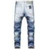 Light luxury men’s slim fit stitching decors blue denim pants high quality white ink splash scratches jeans sexy casual jeans; - Image 6