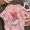 2023 Spring New Korean Cartoon Rabbit Painting Leisure Half Sleeve Round Neck Pullover Cotton Short Sleeve T-shirt Female - Image 6
