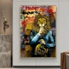 Graffiti Money Art Shut Up Lion Panda Abstract Art Canvas Painting Street Pop Animal Posters and Prints Bar Room Wall art Decor - Image 2