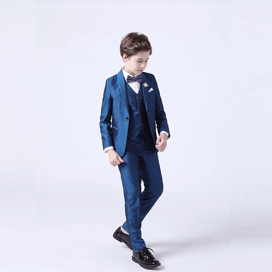 Children Costume Boys Formal Party Tuxedo Kids Blue Plaid Wedding Suit Baby Elegant Pageant Blazer Gentlemen Bowtie Outfits