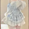 2024 Summer Blue Lolita Clothing Suit Slim Vest + Kawaii Y2k Mini Dress Elegant Short Party Dress Japanese Style Fashion Suit