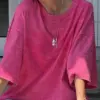 MiuKoMiYa Oversized Washed T Shirt Women Summer Cotton Top Tees Rose Red Distressed Loose Tops For Summer 2024 T-shirt Oversize