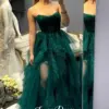 Lucy Graduation Gown Green Ball Shiny Mesh Layered Slit Luxurious Turkish Evening Gowns Gala Dress Women Elegant Party Prom