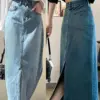 Split Denim Skirt Women Elegant Zipper High Waist Blue Pencil Skirts Female 2023 Spring Summer Button All-match Midi Skirts
