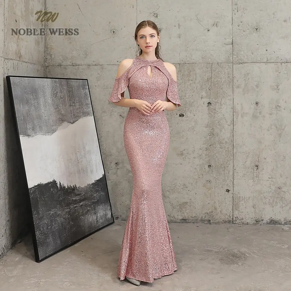 Evening Dresses Sexy Halter Mermaid Sequin Prom Dress Floor Length In Stock Evening Gown