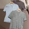 24 Spring New V-neck Women's Knitted Short Sleeve Striped Super Fine Wool Soft Short Sleeve