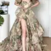 Ruffles Floral Long Fairy Dresses Women 2023 Summer Elegant Party Sweet Princess Dress Female Fashion Korean Split Dress Casual